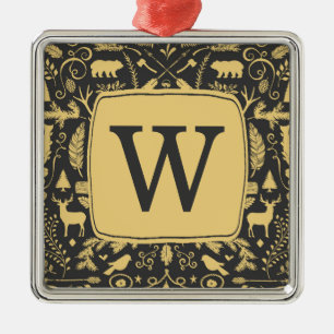 Monogram Woodland Holiday Metalen Ornament