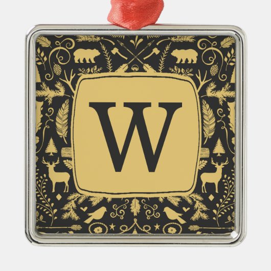 Monogram Woodland Holiday Metalen Ornament (Voorkant)