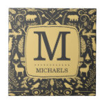 Monogram Woodland Holiday Tile Tegeltje<br><div class="desc">Monogram Woodland Holiday Tile</div>
