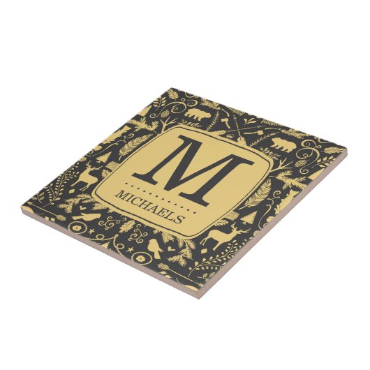 Monogram Woodland Holiday Tile Tegeltje (Zijkant)