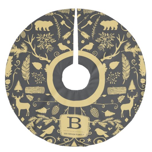 Monogram Woodland Holiday Tree Skirt Kerstboom Rok (Voorkant)