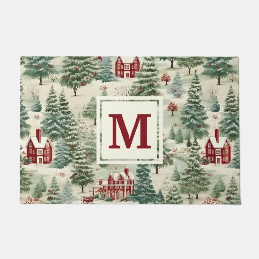 Monogram Woodland rustieke land kerst schattig Deurmat (Voorkant)