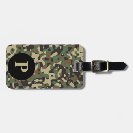Monogram Woodland Tan Green Camo Camouflage Circle Bagagelabel (Voorkant horizontaal)