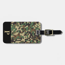 Monogram Woodland Tan Green Camo Camouflage Zwart Bagagelabel