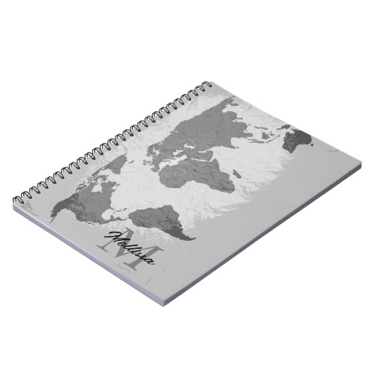  Monogram World Map Traveler Name Gift Favor Notitieboek (Linkerzijde)