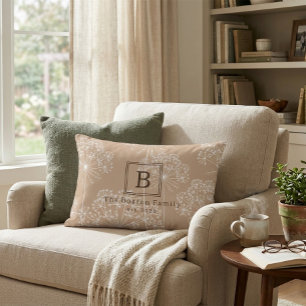Monogram Wortel Bloem Silhouet Zachte Beige Accent Kussen