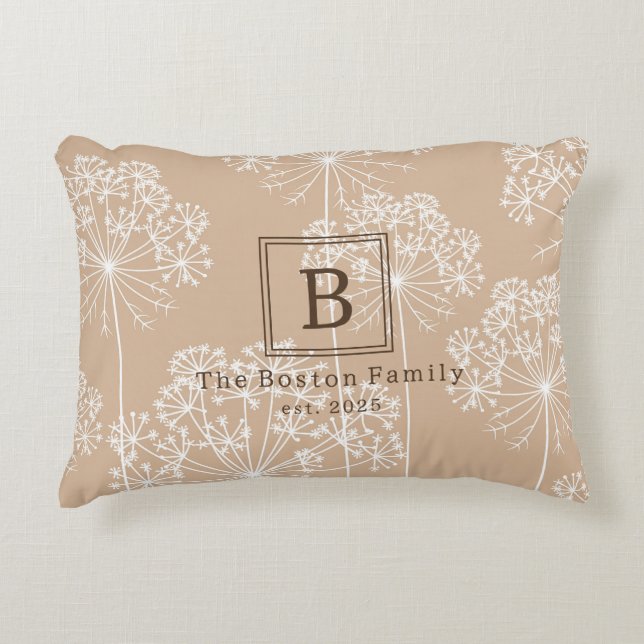 Monogram Wortelbloem Silhouet Zacht Beige Accent Kussen (Voorkant)