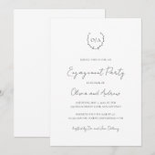 Monogram Wreatclassic Elegant Engagement Party Kaart (Voorkant / Achterkant)