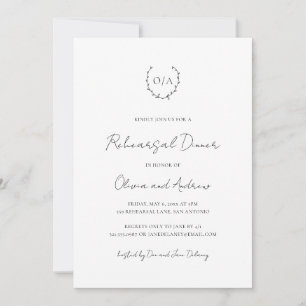 Monogram Wreatclassic Elegant Rehearsal Dinner Kaart