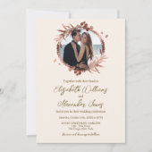 Monogram Wreated Roos Gold Foil Foto Wedding Kaart (Voorkant)