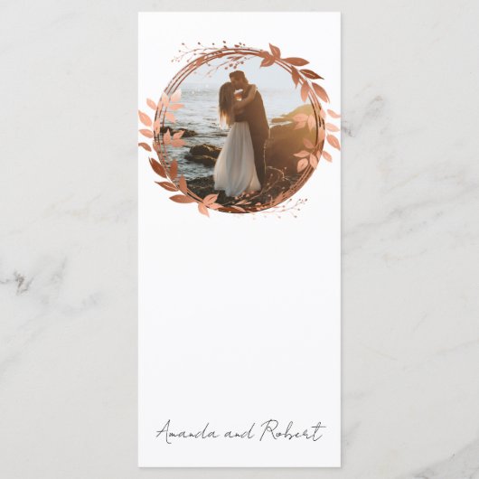 Monogram Wreated Roos Gold Foil Foto Wedding Menu (Achterkant)