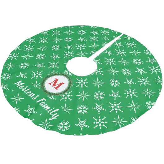 Monogram Wreater Jouw naam Green & White Snowflake Kerstboom Rok (Gekanteld)