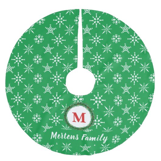 Monogram Wreater Jouw naam Green & White Snowflake Kerstboom Rok (Voorkant)