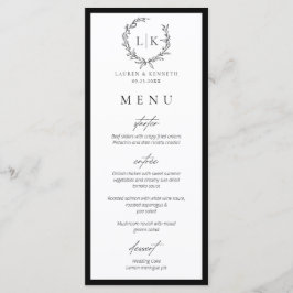 Monogram Wreath Black | White Wedding Menu Card