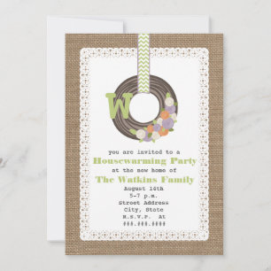 Monogram Wreath Burlap Geïnspireerde Housewarming Kaart