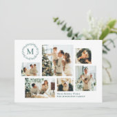 Monogram Wreath Christmas Card with 6 Photos Feestdagenkaart (Staand voorkant)