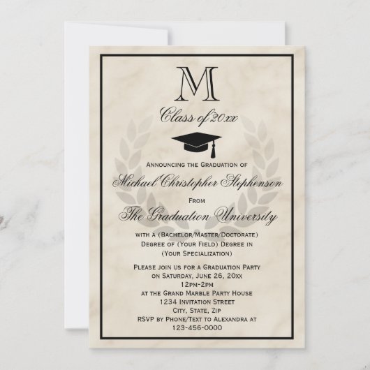 Monogram Wreath Classic College Graduation Kaart (Voorkant)