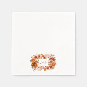 Monogram Wreath Cream Floral Terracotta Wedding Servet