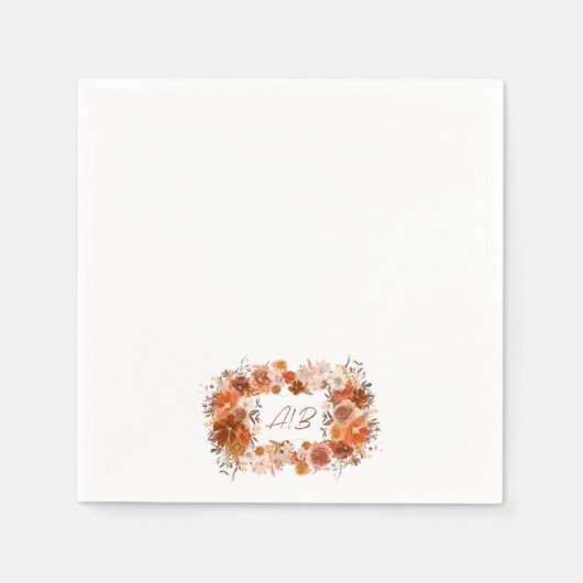 Monogram Wreath Cream Floral Terracotta Wedding Servet (Voorkant)