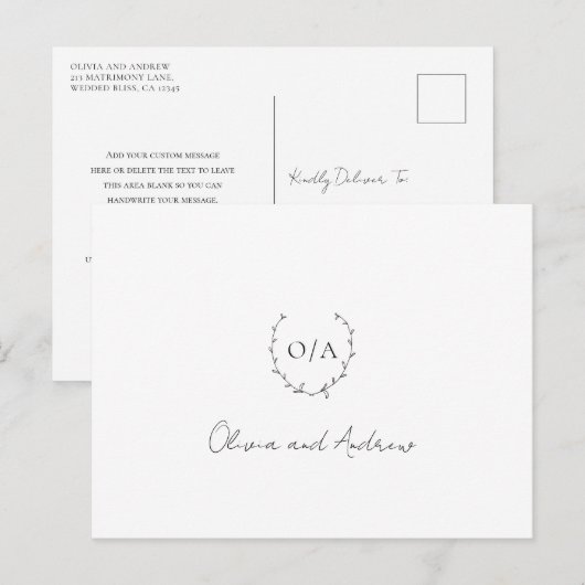 Monogram Wreath Crest Elegant Wedding Bedankt Briefkaart (Voorkant / Achterkant)