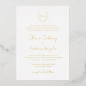 Monogram Wreath Crest Foto Elegant Wedding Gold Folie Uitnodiging (Voorkant)