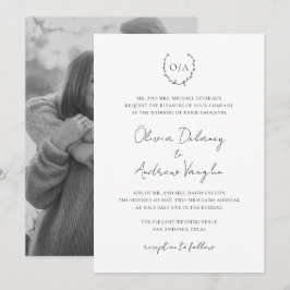 Monogram Wreath Crest Foto Elegant Wedding Kaart