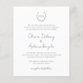 Monogram Wreath Elegant Budget Wedding Uitnodiging (Voorkant)