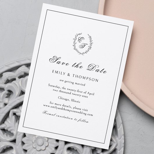 Monogram Wreath Elegant Wedding Save The Date