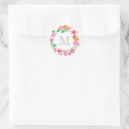 Monogram Wreath | Envelopzegel Ronde Sticker (Tas)