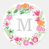 Monogram Wreath | Envelopzegel Ronde Sticker (Voorkant)