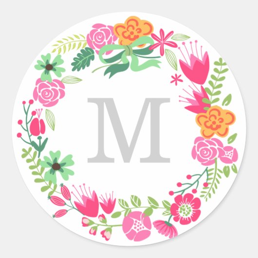 Monogram Wreath | Envelopzegel Ronde Sticker (Voorkant)