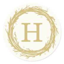 Monogram Wreath Holiday Sticker Labels