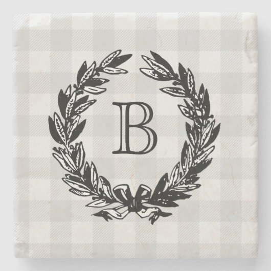 Monogram Wreath Illustratie  Stone Onderzetter (Voorkant)