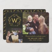 Monogram Wreath Kerst Foto Kaart (Voorkant / Achterkant)