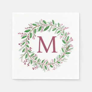 Monogram Wreath Kerstmis Napkins Servet