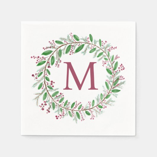 Monogram Wreath Kerstmis Napkins Servet (Voorkant)