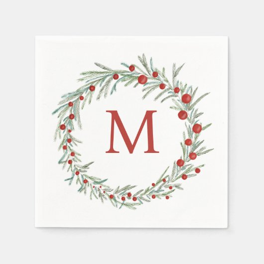 Monogram Wreath Kerstmis Napkins Servet (Voorkant)