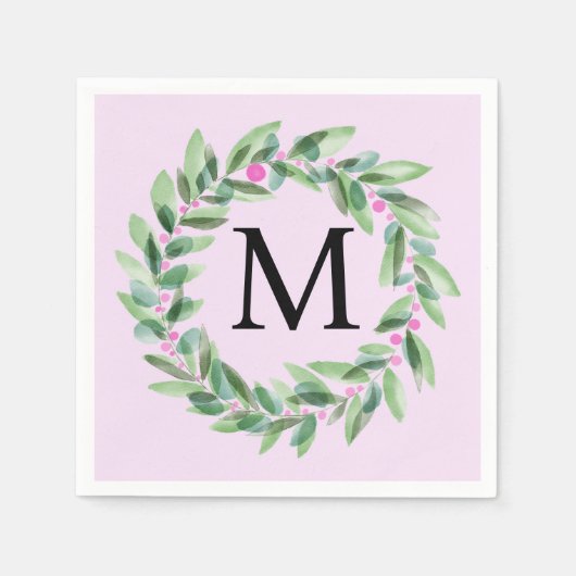 Monogram Wreath Kerstmis Napkins Servet (Voorkant)