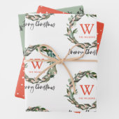 Monogram Wreath Merry Kerstfeestdag Inpakpapier Vel (In situ)
