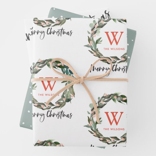 Monogram Wreath Merry Kerstfeestdag - Wrapping P Inpakpapier Vel (In situ)