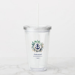 Monogram Wreath Navy Anchor Beach Wedding Acryl Drinkbeker