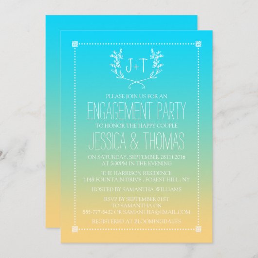 Monogram Wreath Ombre Beach Engagement Kaart (Voorkant / Achterkant)