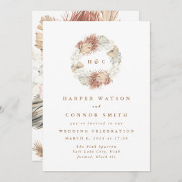 Monogram Wreath Pampas Grass Floral Kaart