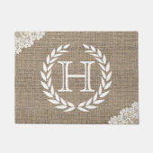 Monogram Wreath Rustic Burlap & Lace Deurmat (Voorkant)