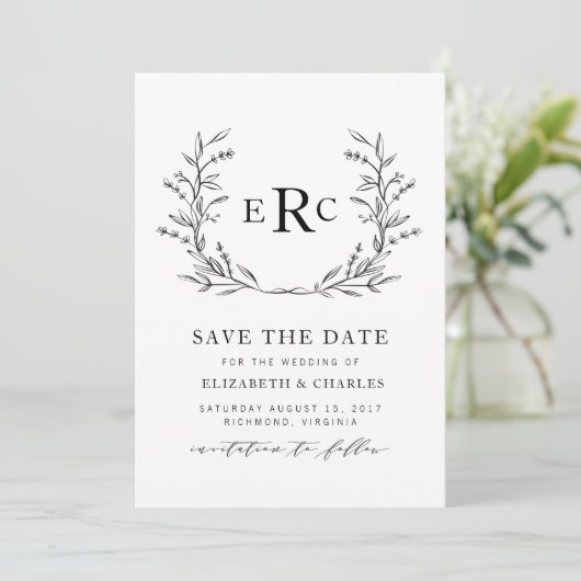 Monogram Wreath sparen de Datum Save The Date (Staand voorkant)