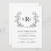 Monogram Wreath sparen de Datum Save The Date (Voorkant / Achterkant)