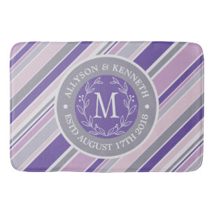 Monogram Wreath Trendy Stripes Paarse Laurel Leaf Badmat