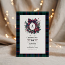 Monogram Wreath Vintage Plaid Christmas Party