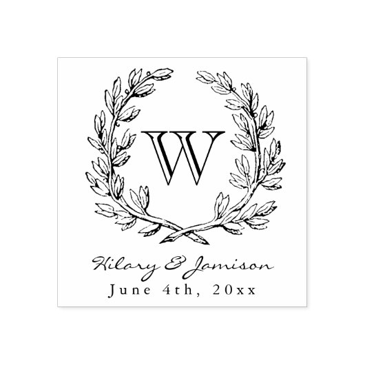 Monogram Wreath Wedding Stamp Rubberstempel (Afrduk)