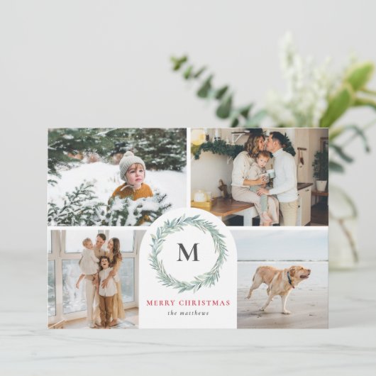 Monogram WreatSjabloon Kerstmis Kaart (Staand voorkant)